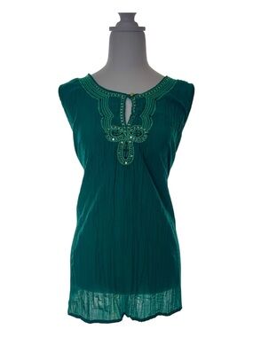 Plus Size Basic Editions Teal Beaded Sleeveless Camisole